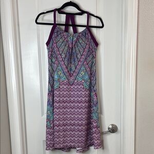 Prana Purple and Blue Geometric halter sun Dress